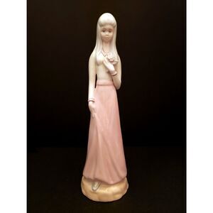 Young Lady Girl Single Rose Porcelain Figurine Tall Vintage Sweet Sixteen